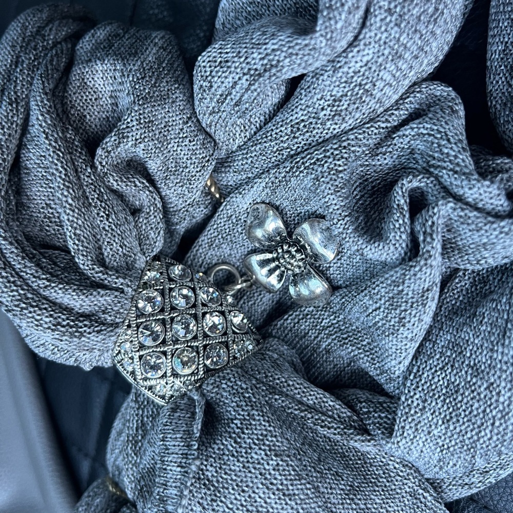 Gray Scarf with Silver Charm - Picture 4 of 7
